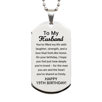 Load image into Gallery viewer, 19th Birthday Gifts for Husband - 19th Birthday Dog Tag Necklace for Husband - Stainless Steel – front view
