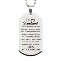 Load image into Gallery viewer, 24th Birthday Gifts for Husband - 24th Birthday Dog Tag Necklace for Husband - Stainless Steel – front view
