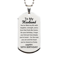 Load image into Gallery viewer, 50th Birthday Gifts for Husband - 50th Birthday Dog Tag Necklace for Husband - Stainless Steel – front view
