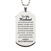 Load image into Gallery viewer, 90th Birthday Gifts for Husband - 90th Birthday Dog Tag Necklace for Husband - Stainless Steel – front view
