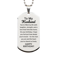 Load image into Gallery viewer, Birthday Gifts for Husband - Happy Birthday Dog Tag Necklace for Husband - Stainless Steel – front view
