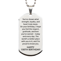 Load image into Gallery viewer, 100th Birthday Gifts for Men - 100th Birthday Dog Tag Necklace for Him - Stainless Steel – front view
