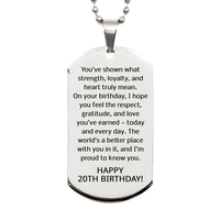 Load image into Gallery viewer, 20th Birthday Gifts for Men - 20th Birthday Dog Tag Necklace for Him - Stainless Steel – front view
