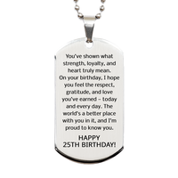Load image into Gallery viewer, 25th Birthday Gifts for Men - 25th Birthday Dog Tag Necklace for Him - Stainless Steel – front view
