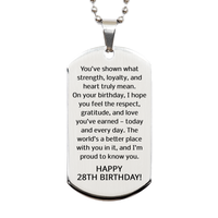 Load image into Gallery viewer, 28th Birthday Gifts for Men - 28th Birthday Dog Tag Necklace for Him - Stainless Steel – front view
