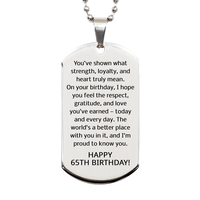 Load image into Gallery viewer, 65th Birthday Gifts for Men - 65th Birthday Dog Tag Necklace for Him - Stainless Steel – front view
