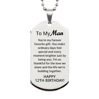 Load image into Gallery viewer, 12th Birthday Gifts for My Man - 12th Birthday Dog Tag Necklace for Future Husband - Stainless Steel – front view
