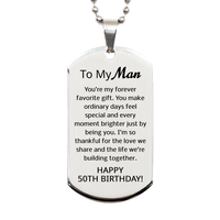 Load image into Gallery viewer, 50th Birthday Gifts for My Man - 50th Birthday Dog Tag Necklace for Future Husband - Stainless Steel – front view
