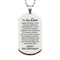 Load image into Gallery viewer, 3rd Birthday Gifts for My Love - 3rd Birthday Dog Tag Necklace for Husband - To My Love – front view
