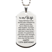 Load image into Gallery viewer, 13th Birthday Gifts for Wife - 13th Birthday Dog Tag Necklace for Wife - To My Wife Necklace - Stainless Steel – front view
