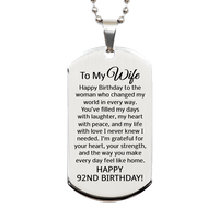 Load image into Gallery viewer, 92nd Birthday Gifts for Wife - 92nd Birthday Dog Tag Necklace for Wife - To My Wife Necklace - Stainless Steel – front view
