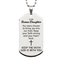 Load image into Gallery viewer, To My Bonus Daughter Dog Tag Necklace - Christian Gifts for Bonus Daughter - To My Bonus Daughter Necklace – front view
