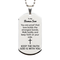 Load image into Gallery viewer, To My Bonus Son Dog Tag Necklace - Christian Gifts for Bonus Son - To My Bonus Son Necklace – front view
