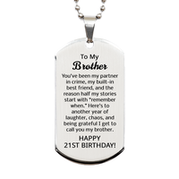 Load image into Gallery viewer, 21st Birthday Gifts for Brother - 21st Birthday Dog Tag Necklace for Brother - Stainless Steel – front view
