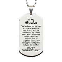 Load image into Gallery viewer, 30th Birthday Gifts for Brother - 30th Birthday Dog Tag Necklace for Brother - Stainless Steel – front view
