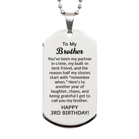 Load image into Gallery viewer, 3rd Birthday Gifts for Brother - 3rd Birthday Dog Tag Necklace for Brother - Stainless Steel – front view
