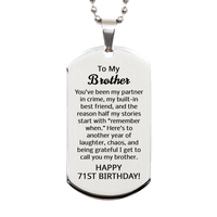 Load image into Gallery viewer, 71st Birthday Gifts for Brother - 71st Birthday Dog Tag Necklace for Brother - Stainless Steel – front view

