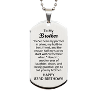 Load image into Gallery viewer, 83rd Birthday Gifts for Brother - 83rd Birthday Dog Tag Necklace for Brother - Stainless Steel – front view
