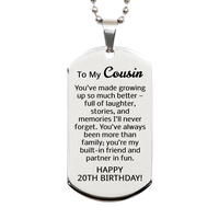 Load image into Gallery viewer, 20th Birthday Gifts for Cousin - 20th Birthday Dog Tag Necklace for Cousin - To My Cousin Necklace - Stainless Steel – front view
