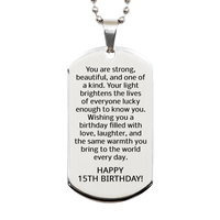 Load image into Gallery viewer, 15th Birthday Gifts for Women - 15th Birthday Dog Tag Necklace for Women - Stainless Steel – front view
