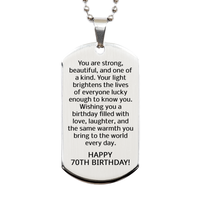 Load image into Gallery viewer, 70th Birthday Gifts for Women - 70th Birthday Dog Tag Necklace for Women - Stainless Steel – front view
