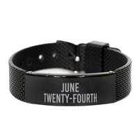 Load image into Gallery viewer, June Twenty Fourth Bracelet Birthday Birth Date Wedding Anniversary Date for Men Women Him Her June 24 Jewelry – front view

