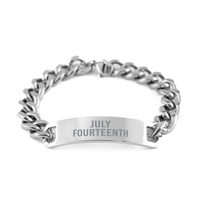 Load image into Gallery viewer, July 14 Anniversary Date Bracelet for Men Cuban Link Stainless Steel Birthday Birth Date Him July Fourteenth Jewelry – front view
