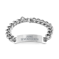 Load image into Gallery viewer, June 17 Anniversary Date Bracelet for Men Cuban Link Stainless Steel Birthday Birth Date Him June Seventeenth Jewelry – front view
