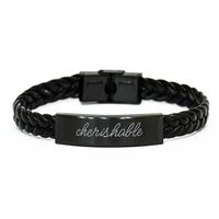 Load image into Gallery viewer, Cherishable Bracelet for Him Her Men Women Braided Leather Bracelet Black – front view

