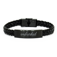 Load image into Gallery viewer, Embarked Bracelet for Him Her Men Women Braided Leather Bracelet Black – front view
