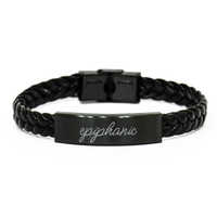 Load image into Gallery viewer, Epiphanic Bracelet for Him Her Men Women Braided Leather Bracelet Black – front view
