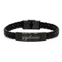 Load image into Gallery viewer, Epiphanies Bracelet for Him Her Men Women Braided Leather Bracelet Black – front view
