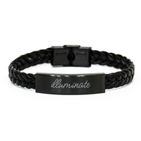 Load image into Gallery viewer, Illuminate Bracelet for Him Her Men Women Braided Leather Bracelet Black – front view
