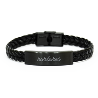 Load image into Gallery viewer, Nurtures Bracelet for Him Her Men Women Braided Leather Bracelet Black – front view

