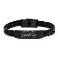 Load image into Gallery viewer, Sparkling Bracelet for Him Her Men Women Braided Leather Bracelet Black – front view
