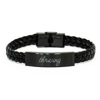 Load image into Gallery viewer, Thriving Bracelet for Him Her Men Women Braided Leather Bracelet Black – front view
