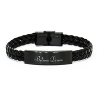 Load image into Gallery viewer, Believe Dream Bracelet for Him Her Men Women Braided Leather Bracelet Black – front view
