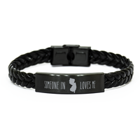 Load image into Gallery viewer, Someone in New Jersey Loves Me Bracelet New Jersey Gift Bracelet for Him Men Leather Bracelet – front view
