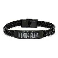 Load image into Gallery viewer, Teacher Bracelet Educator Gift Guidance Counselor Gift School Teacher Christmas Building Dreams Bracelet Black Leather – front view
