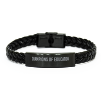 Load image into Gallery viewer, Teacher Bracelet Educator Gift Guidance Counselor Gift School Teacher Christmas Champions of Education  Bracelet Black Leather – front view
