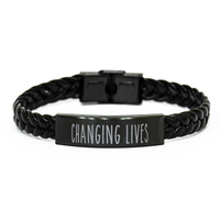 Load image into Gallery viewer, Teacher Bracelet Educator Gift Guidance Counselor Gift School Teacher Christmas Changing Lives Bracelet Black Leather – front view

