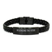 Load image into Gallery viewer, Teacher Bracelet Educator Gift Guidance Counselor Gift School Teacher Christmas Influencing the Future  Bracelet Black Leather – front view

