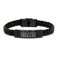 Load image into Gallery viewer, Knowledge Bracelet Teacher Bracelet Educator Guidance Counselor School Teacher Black Leather Bracelet – front view
