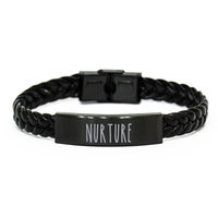 Load image into Gallery viewer, Nurture Bracelet Teacher Bracelet Educator Guidance Counselor School Teacher Black Leather Bracelet – front view
