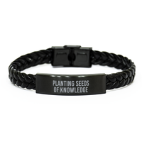 Load image into Gallery viewer, Planting Seeds of Knowledge Bracelet Teacher Bracelet Educator Guidance Counselor School Teacher Black Leather Bracelet – front view
