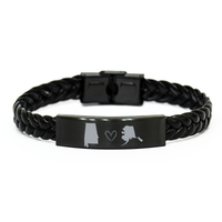 Load image into Gallery viewer, Alabama and Alaska Bracelet Best Friend Gift State Heart Long Distance Friendship Jewelry Black Leather Bracelet – front view
