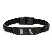 Load image into Gallery viewer, Alabama and California Bracelet Long Distance Gift Men Women Him Her Relationships Black Leather Bracelet – front view
