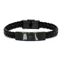 Load image into Gallery viewer, Alabama and Delaware Bracelet Long Distance Gift Men Women Him Her Relationships Black Leather Bracelet – front view
