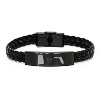 Load image into Gallery viewer, Alabama and Florida Bracelet Long Distance Gift Men Women Him Her Relationships Black Leather Bracelet – front view
