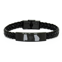 Load image into Gallery viewer, Alabama and Georgia Bracelet Long Distance Gift Men Women Him Her Relationships Black Leather Bracelet – front view
